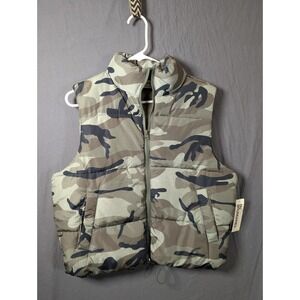 Kids No Boundaries Size S 4-6 Camouflage Puffer Vest Green Black Quilted Zip Up